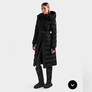 RUDSAK Women's Matte Black belted Long down Puffer Coat